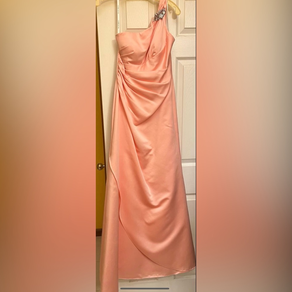 David's Bridal One-Shoulder Coral Dress